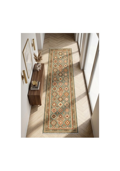 Dekoratif Halı Kaymaz Taban Leke Tutmaz Yıkanabilir Kilim Özel Ölçü Salon Halısı 3055 Çok Renkli