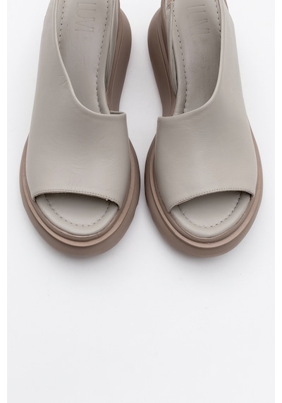 Luvishoes Luvi Shoes Agusto Taş Cilt Hakiki Deri Kadın Dolgu Topuk Sandalet Taş Rengi Taş