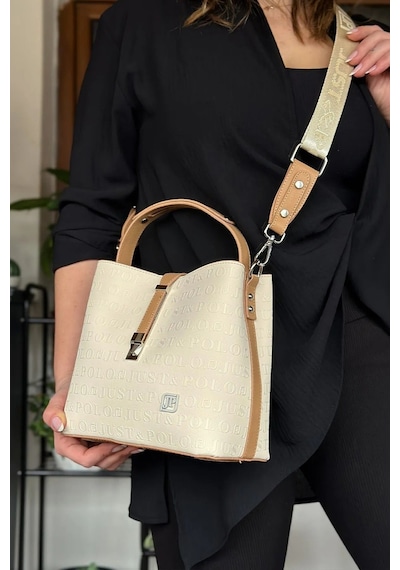 Just Polo Kadın Gofraj Baskılı Kilit Detaylı Vegan Omuz Ve El Çantası Krem - Camel 16787923