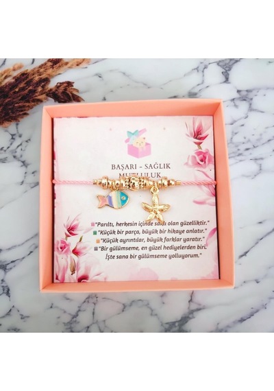 Deniz Tutkunları İçin Ayarlanabilir İp Asansörlü Deniz Yıldızı ve Balık Bileklik Pembe Renk Pembe