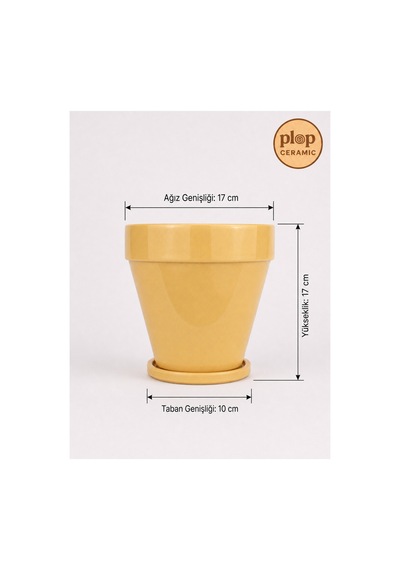 Mathilda Seramik Saksı Parlak Hardal Sarı Çap:17cm Yük:17cm Tabaklı