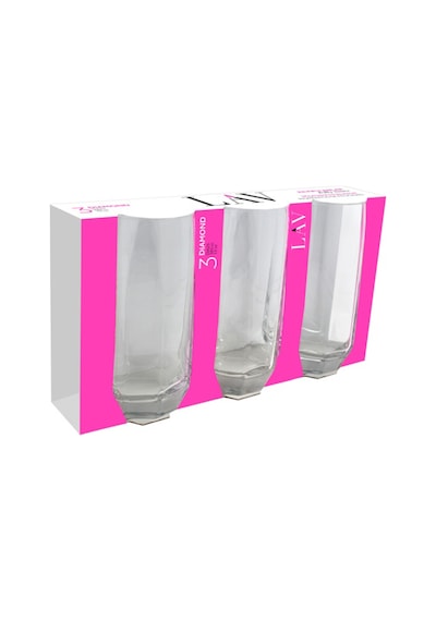 Lav Diamond Cam Meşrubat Bardağı 3'lü 385 ml (Büyük Su/Kokteyl/Limonata Bardağı )