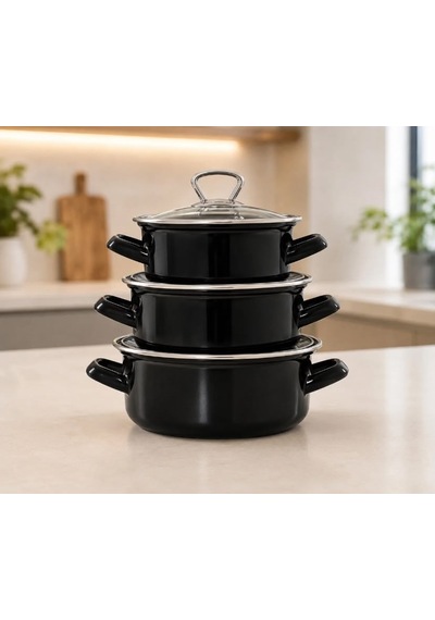 Elis Concept 3 Lü Emaye Tencere Seti 14-16-18 Cm Siyah