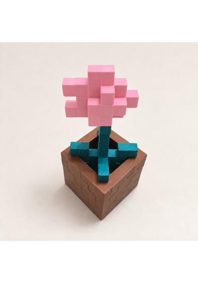Piksel Gelincik Biblo - 3d Baskı, Minecraft Esintili Pembe