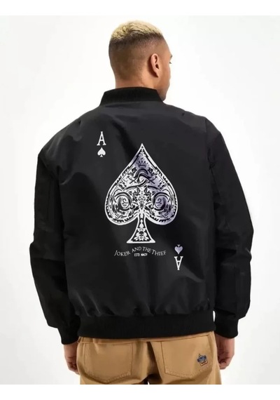 Hazego Unisex Uzun Kol Baskılı Bomber Ceket - Siyah