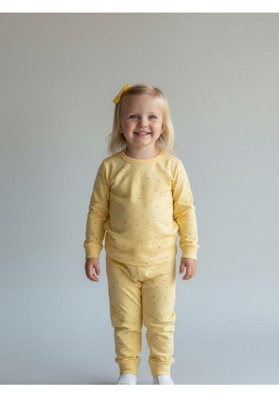 Kız Çocuk Çiçek Desenli Pamuklu Yumuşak Dokulu Pijama Takımı-16842 Sarı