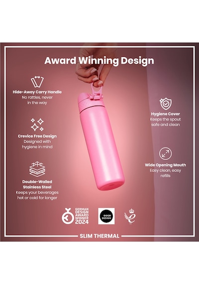 Ion8 - İnce Su Termosu - Gül Pembesi - 500 Ml - Sızdırmaz Pembe