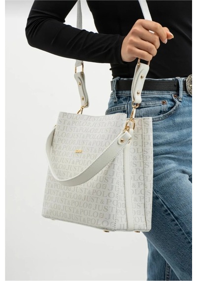 Just Polo Kadın Monogram Baskılı El Ve Omuz Çantası Ebat 25 X 25 Beyaz