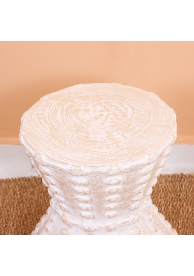 Elegance El Yapımı Carving Mungur Sehpa 38x40 Cm Beyaz