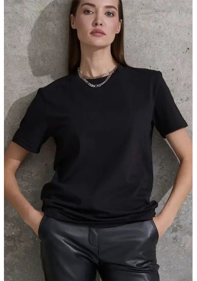Butik İstanbul Unisex Kısa Kollu Bisiklet Yaka Basic Viskon Bluz Siyah