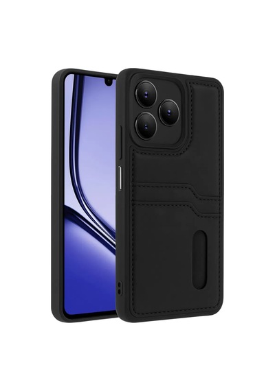 Realme Note 50 4g Kılıf Sara Kartvizitli Deri Kılıf - Siyah -