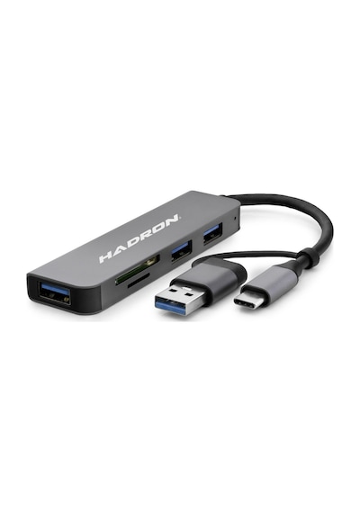 Büro Ev Ofis Cihazları İçin Gri 5port Usb3 Typec Kart Okuyucu Hub