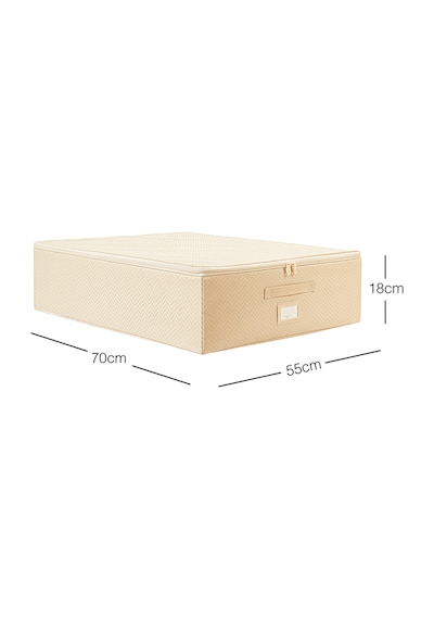 Ocean Home Textile Büyük Boy Bej Balıksırtı Destekli Kutu Hurç 55 x 70 x 18 cm