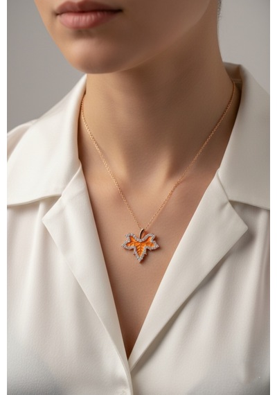 Çekirdekjewelry 925 Ayar Gümüş Yaprak Tasarım Kolye Pembe