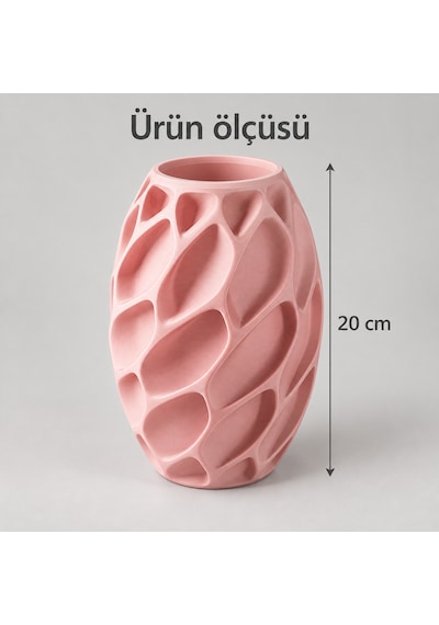 Yaprak Desenli Dekoratif Vazo 20 Cm Kuru Ve Yapay Çiçek Vazosu Pembe