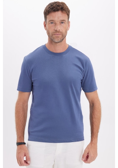 Tudors Unisex Regular Fit Rahat Kesim %100 Pamuk Bisiklet Yaka İndigo Tişört-52105 Çok Renkli