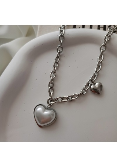 Lente Aksesuar Silver Renk Bombeli Sedefli Kalp Kolye Silver