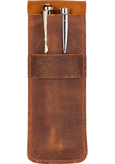 Bloompenpouch Çift Kalemlik Saddle Brown Deri Kılıf Kahverengi