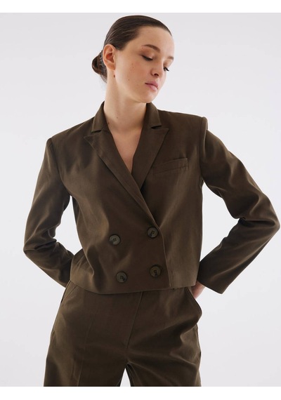 Süet Haki Kruvaze Crop Ceket 001