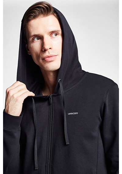 Lescon Erkek Fermuarlı Kapüşonlu Sweatshirt 25s-1241-25b Siyah