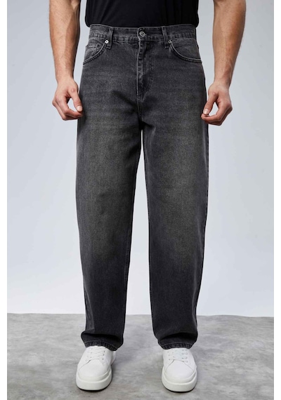 Cedy Denim Cedy Denım Yüksek Kalite Erkek Yüksek Bel Baggy Skater Jean Koyu Gri