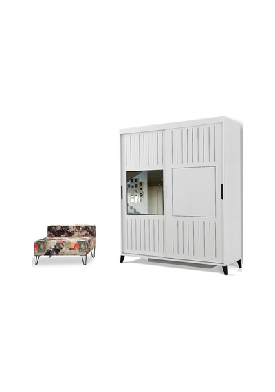 Pasifichome Huga Beyaz Gardırop & Yatak Odası Dolabı Sürgülü 180Cm/ 2 Kapaklı