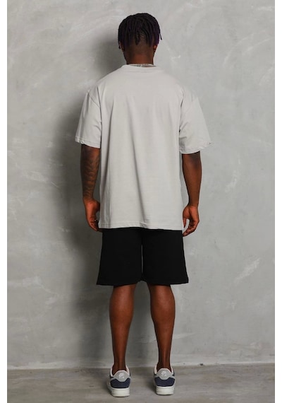 Unisex Oversize Düz Bisiklet Yaka T-shirt - Gri