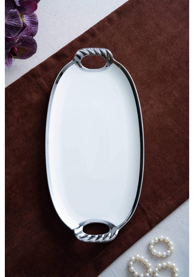 Acar Kaı-07681/4-slv Arven Silver Porselen Oval Sunum Tepsi - 41 16,5 3,5 Cm Gümüş