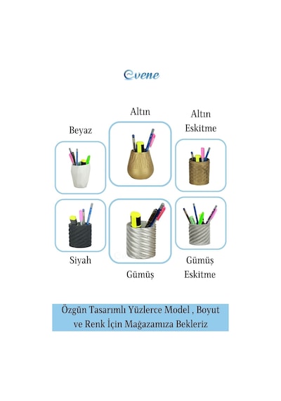 Kalemlik Siyah Renk Masa Kalemliği Organizer Kalemlik Dönen Çizgili Model