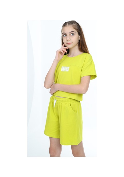 Toontoy Kids Toontoy Kız Çocuk Crop Aloha Yazı Baskılı Şortlu Takım Yeşil