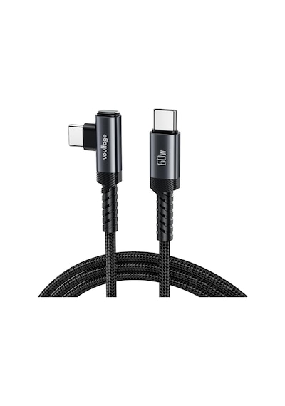 Type-c To Type-c L Uçlu 60w Pd Hızlı Şarj Kablosu, 1 Metre, 90 Dirsek Uçlu Usb-c Kablo, 3a, 480 Mbps Veri Aktarımı, Örgülü Naylon, Telefon, Tablet Ve Bilgisayar Uyumlu Siyah