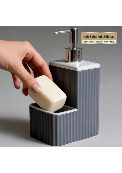 Sünger Ve Katı Sabunluk Hazneli Krem - Kahve Banyo Sıvı Sabunluk Mutfak Sıvı Sabunluk Gri
