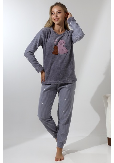 Wordex Fawn 5015 Peluş Welsoft Polar Kışlık Ayıcıklı Yumoş Kadın Pijama Takımı Açık Gri Vizon Wordex Fawn 5015 Peluş Welsoft Polar Kışlık Ayıcıklı Yumoş Kadın Pijama Takımı Açık Gri Vizon
