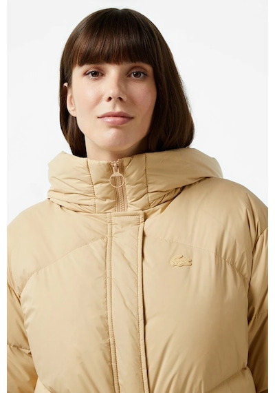 Lacoste Dik Yaka Kapitone Down Fill Jacket Dik Yaka Kapişonlu Kaz Tüyü Kadın Mont Bej Bej