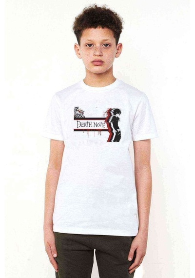 Tshirthane Anime Death Note Baskılı Unisex Çocuk Beyaz T-Shirt (534781239)