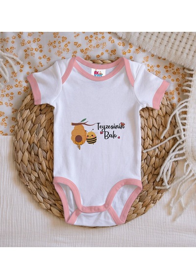 Bk Gift Bk Kids Teyzesinin Balı Tasarımlı Pembe Bebek Body Zıbın-1 12-18 Ay Sarı