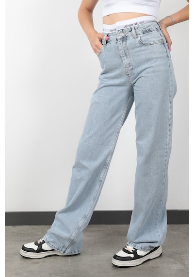 Giysa Jb Beli Lastikli Wide Leg Jean Buz Mavi