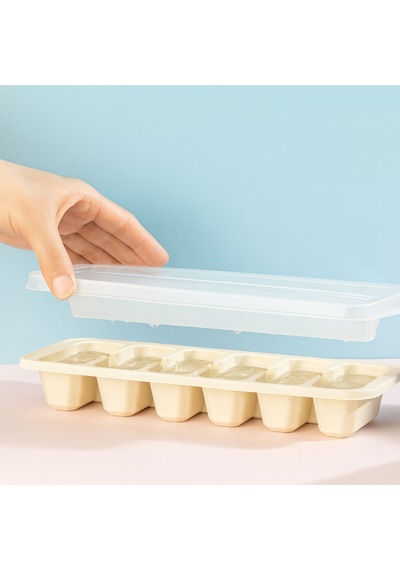 Kapaklı Büyük Boy Buz Kalıbı 12 Gözlü Buzluk Ekru Plastik Ekru Diğer