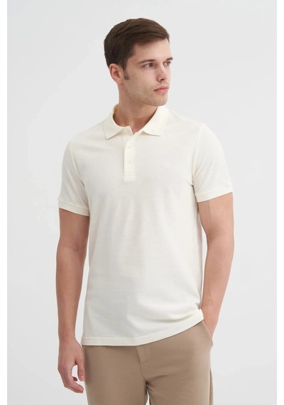 Cazador Polo Yaka Slim Fit Pike Düz Pamuklu Tişört Ekru