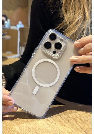 Apple Uyumlu iPhone 16 Pro Şeffaf Kılıf Magsafe Özellikli Hybrid Kristal Kapak Şeffaf