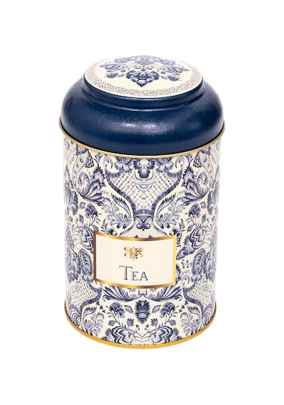 Azulejos Tea Desenli Yuvarlak Metal Kutu, 10.5 X 15 Cm, 1.1 Lt