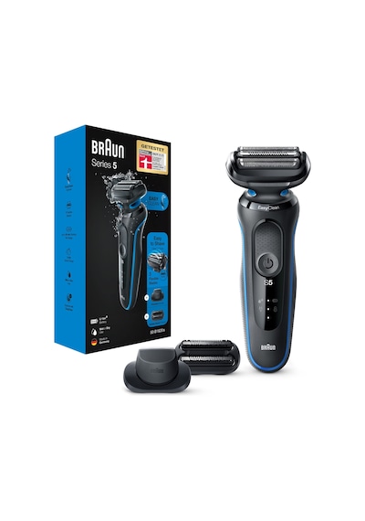 Braun Series 5s Erkek Tıraş Makinesi, 3 Esnek Bıçağa Sahip Elektrikli Tıraş Makinesi, Hassas Düzeltici, 3 Günlük Sakal Düzeltici, 50 Dakika Çalışma Süresi, Easyclick Ataşmanları, Islak Ve Kuru, B1820s, Mavi