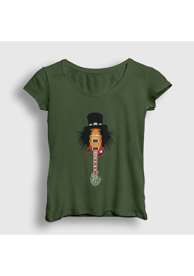 Presmono Kadın Guitar Guns N' Roses Slash T-shirt Haki