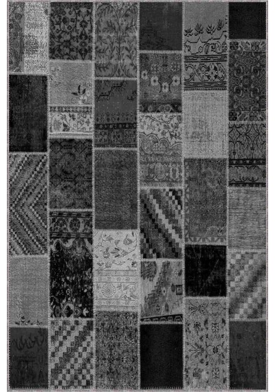 Gri Patchwork Kaymaz Tabanlı Makinede Yıkanabilir Halı Rv222n11
