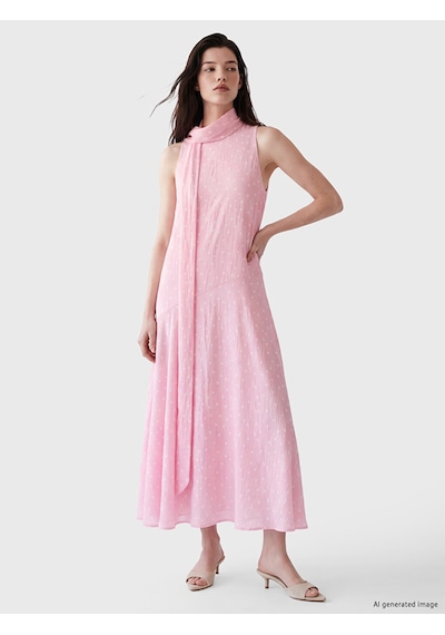 Lcw Comfort Pembe Fular Detaylı Puantiyeli A Kesim Elbise