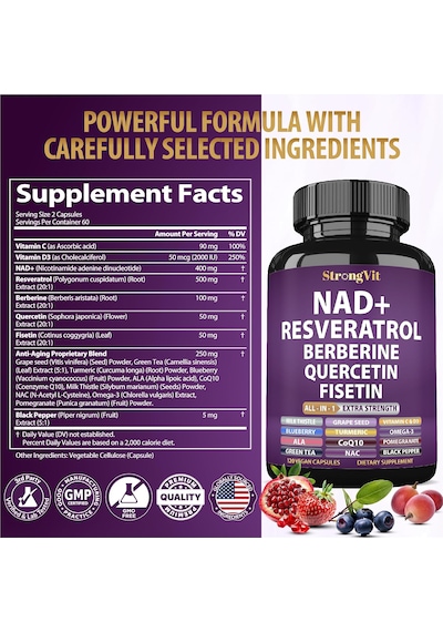 Strongvit Nad+ Resveratrol Berberine Quercetin Fisetin 120 Kapsül Orijinal Usa Menşeii Dmmedicineden