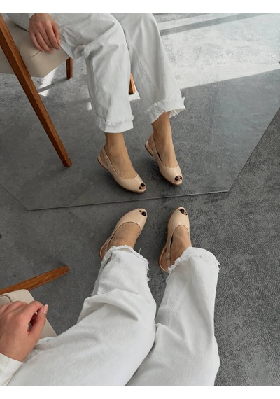 Zenne Shoes Arkası Açık Peep-toe Babet / Slingback Sandalet Ten Rengi / Nude / Bej