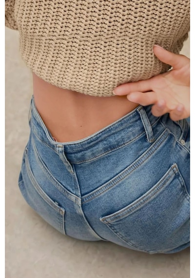 Hiccup Geniş Paça Esnek Kot Pantolon Orta Mavi Denim