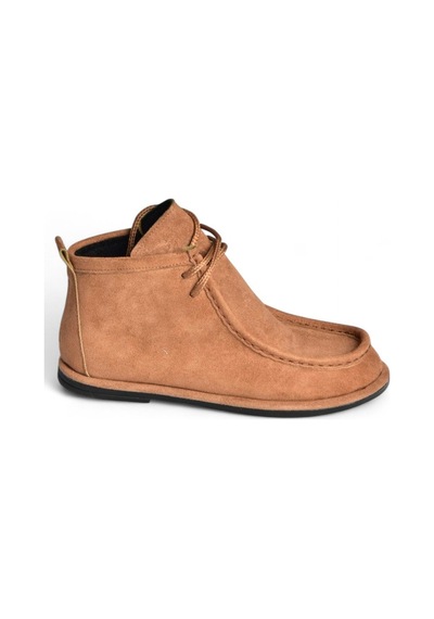 Fox Shoes V846926302 Taba Süet Düz Tabanlı Bağcıklı Kadın Bot Taba