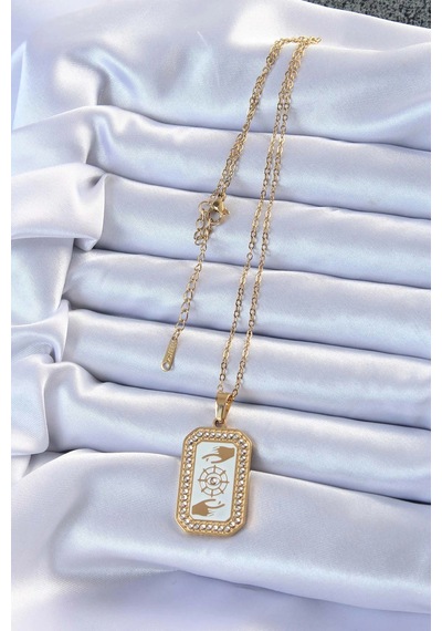 316l Çelik Zincir Gold Renk Mineli Zirkon Taşlı Göz Figür Tarot Kolye çok renkli 65430983